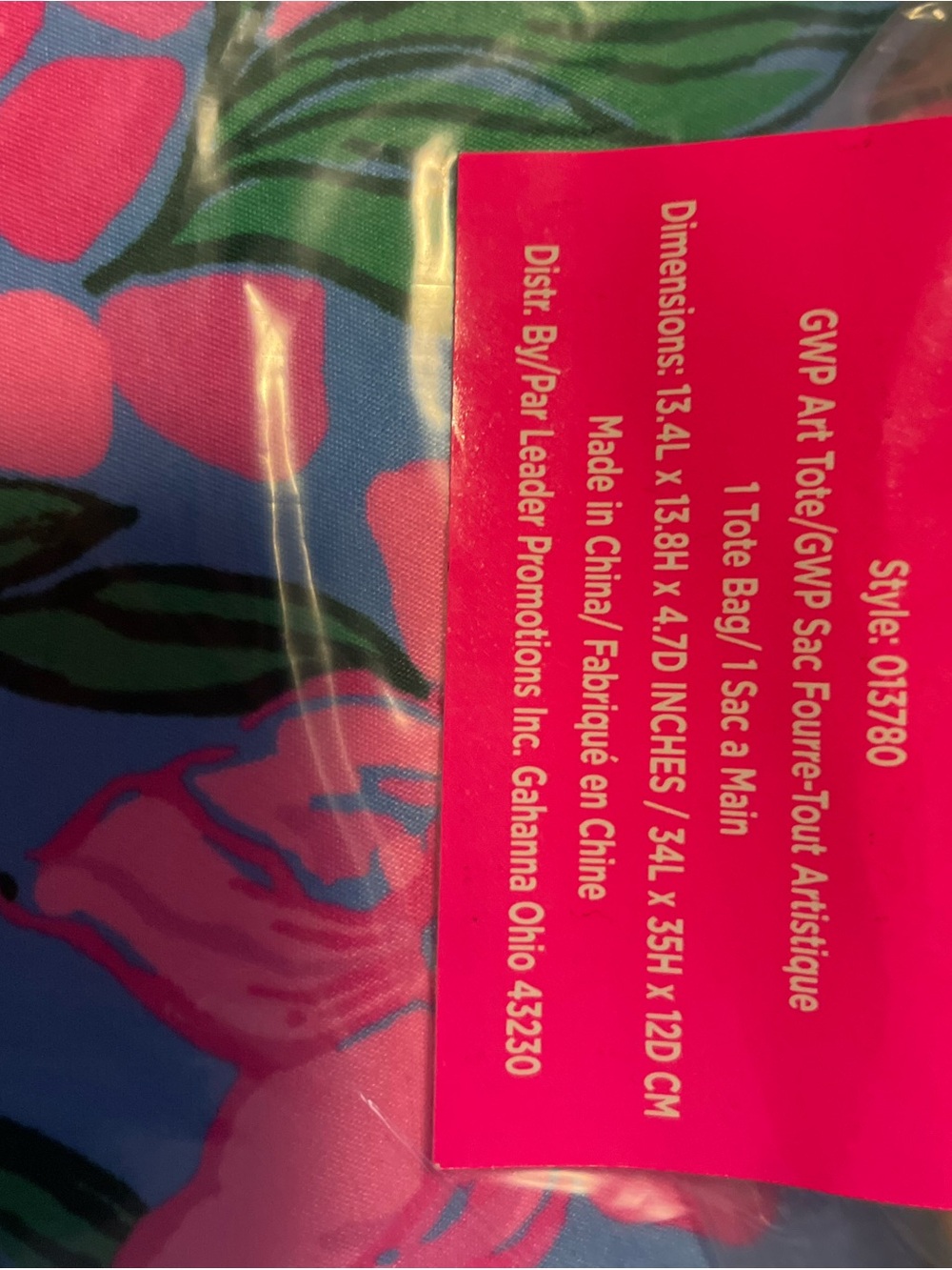 Lilly Pulitzer Pink Floral Tote with Gold Trim on Blue - Picture 3 of 4